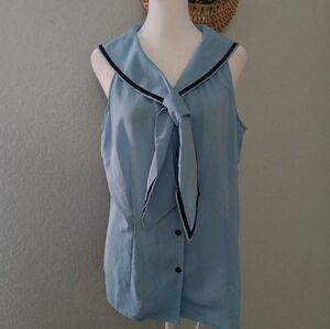 Tatyana Sky Blue Sleeveless Blouse with Bow
